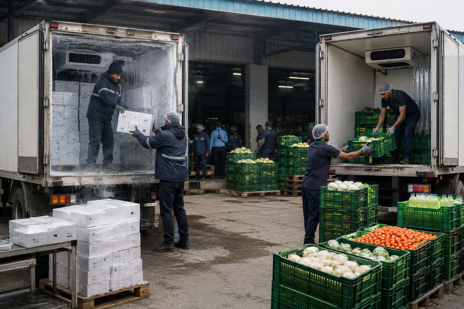 Comparison infographic showing differences between frozen and chilled cold chain logistics systems